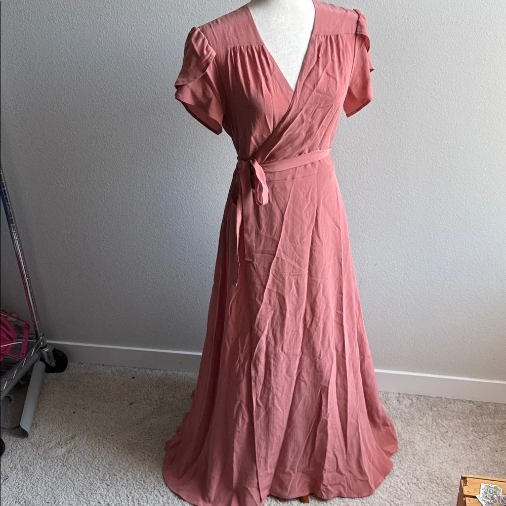Christy Dawn The Autumn Dress Dusty Rose Silk Wrap Midi Dress size medium - Picture 3 of 7